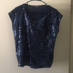 Forever 21 Navy Blue Lace Sequin Top SZ Small